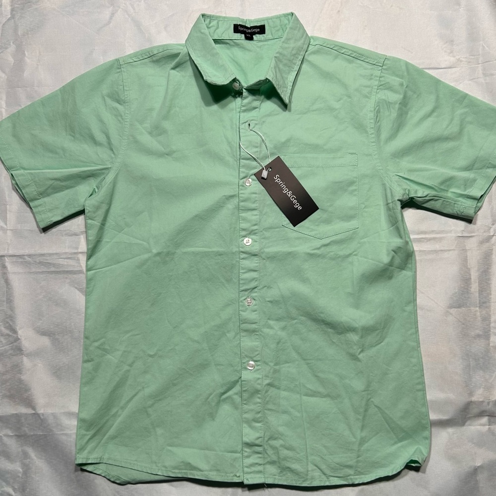 Spring&Gege Boys' Short Sleeve Dress Shirts mint color
